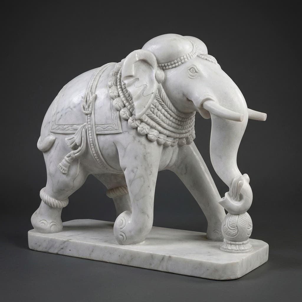Exquisite Hand-Carved Royal Stone Elephant Sculpture - hero-light