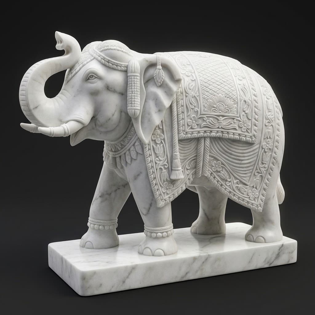 Exquisite Hand-Carved Royal Stone Elephant Statue - hero-light