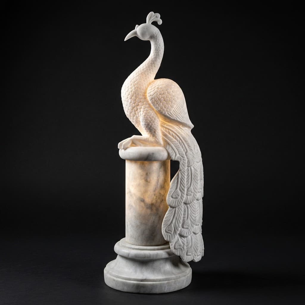 Majestic Hand-Carved Peacock Stone Statue - hero-light