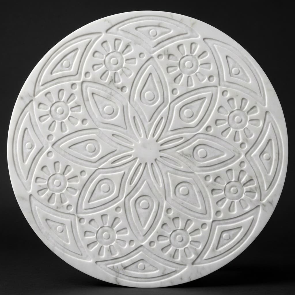 Artisan Hand-Carved Round Floral Mandala Stone Wall Panel - hero-light