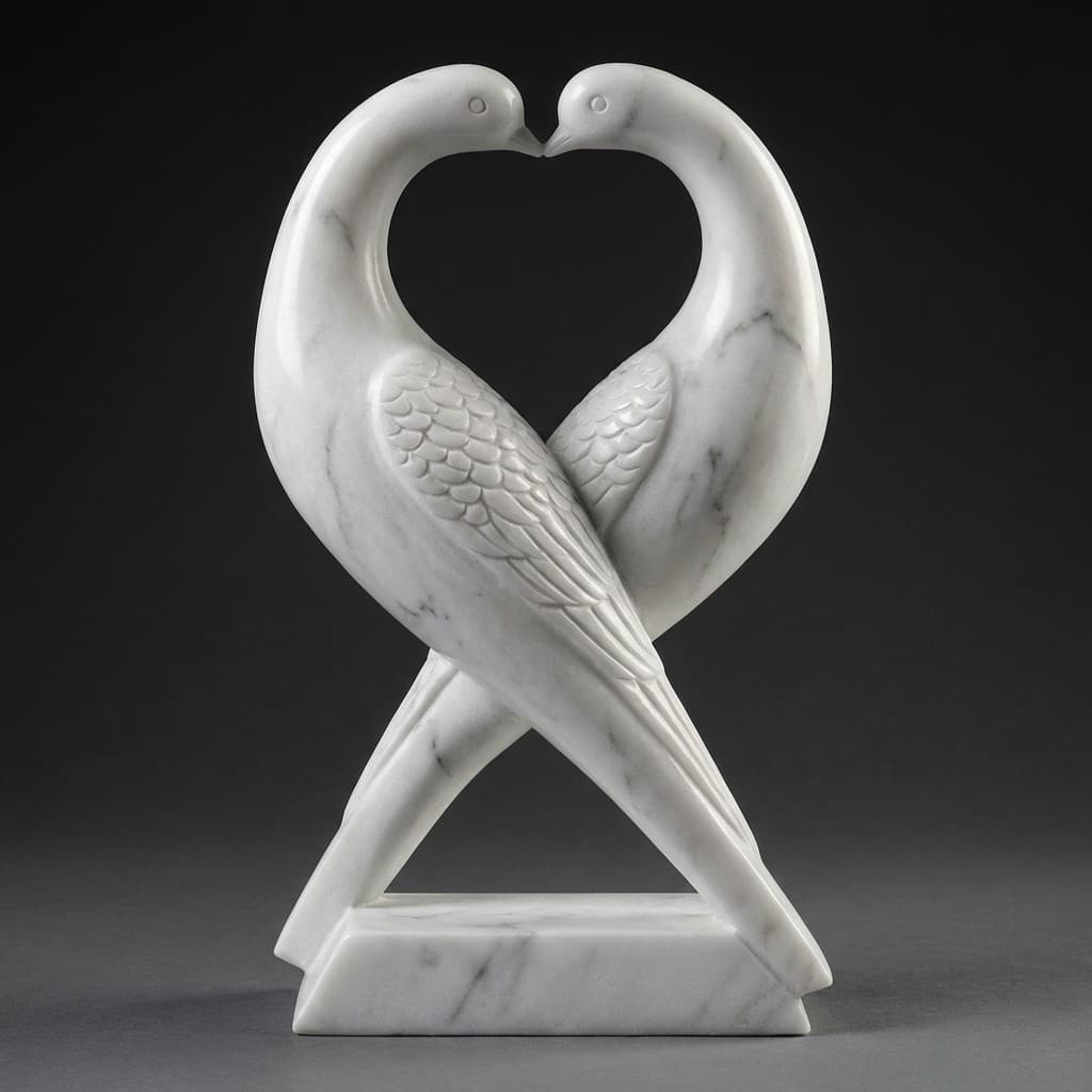 Hand-Carved Romantic Lovebirds Modern Stone Sculpture - hero-light
