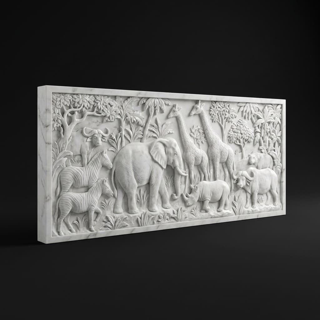 Exquisite Hand-Carved Jungle Wildlife Stone Mural - hero-light