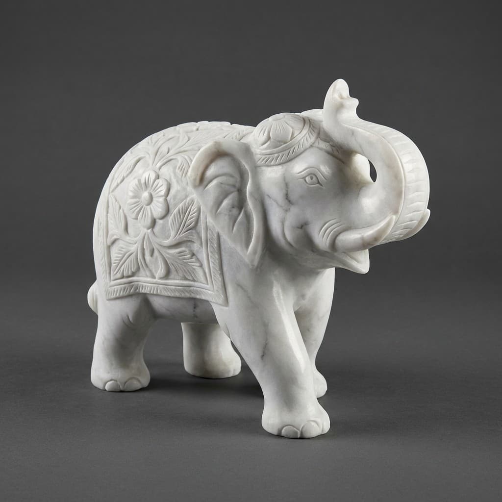 Majestic Hand-Carved Artisan Stone Elephant Statue - hero-light