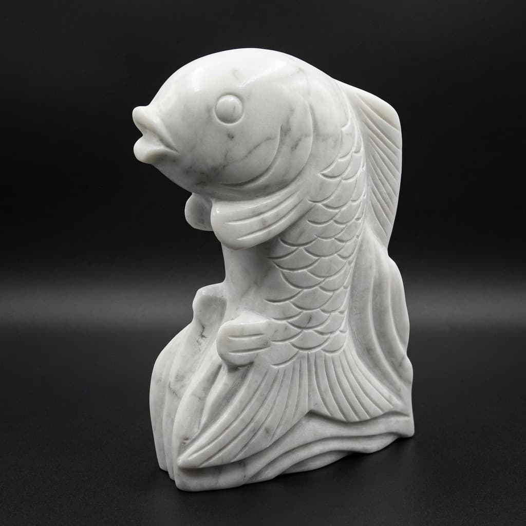 Elegant Hand-Carved Dancing Fish Stone Garden Statue - hero-light