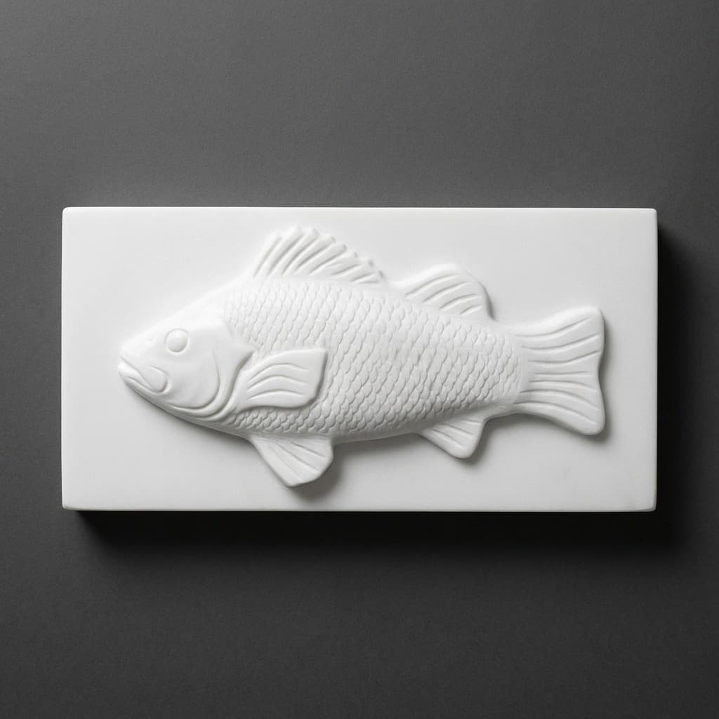 Hand-Carved Artisan Perch Fish Relief Stone Sculpture - hero-light