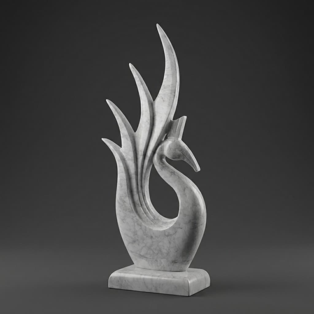 Artisan Hand-Carved Stylized Peacock Stone Sculpture - hero-light