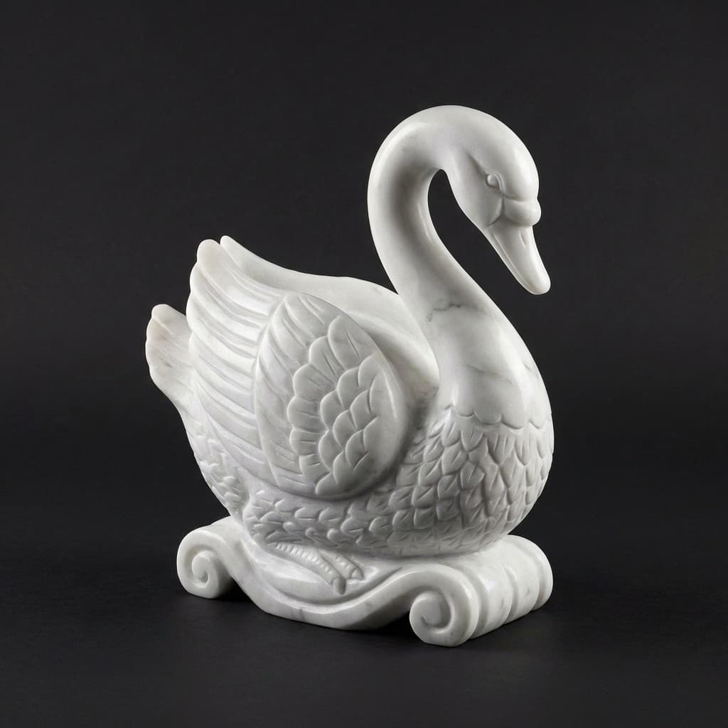 Artisan Hand-Carved Graceful Swan Stone Sculpture - hero-light