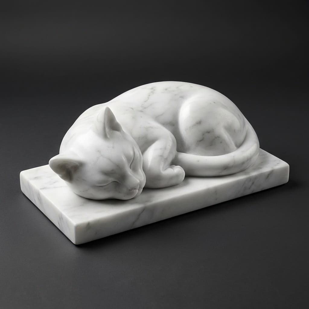 Exquisite Hand-Carved Sleeping Cat Stone Sculpture - hero-light