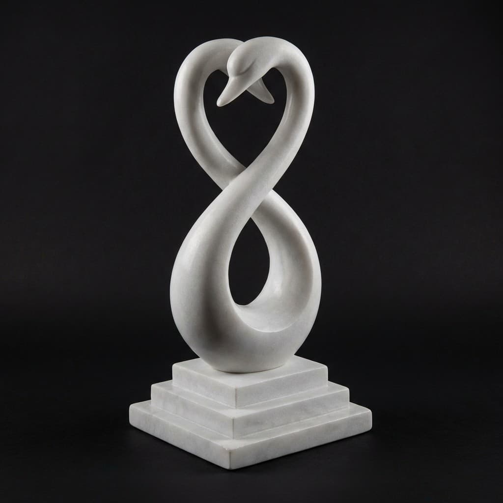 Hand-Carved Modern Art Intertwined Swan Stone Sculpture - hero-light
