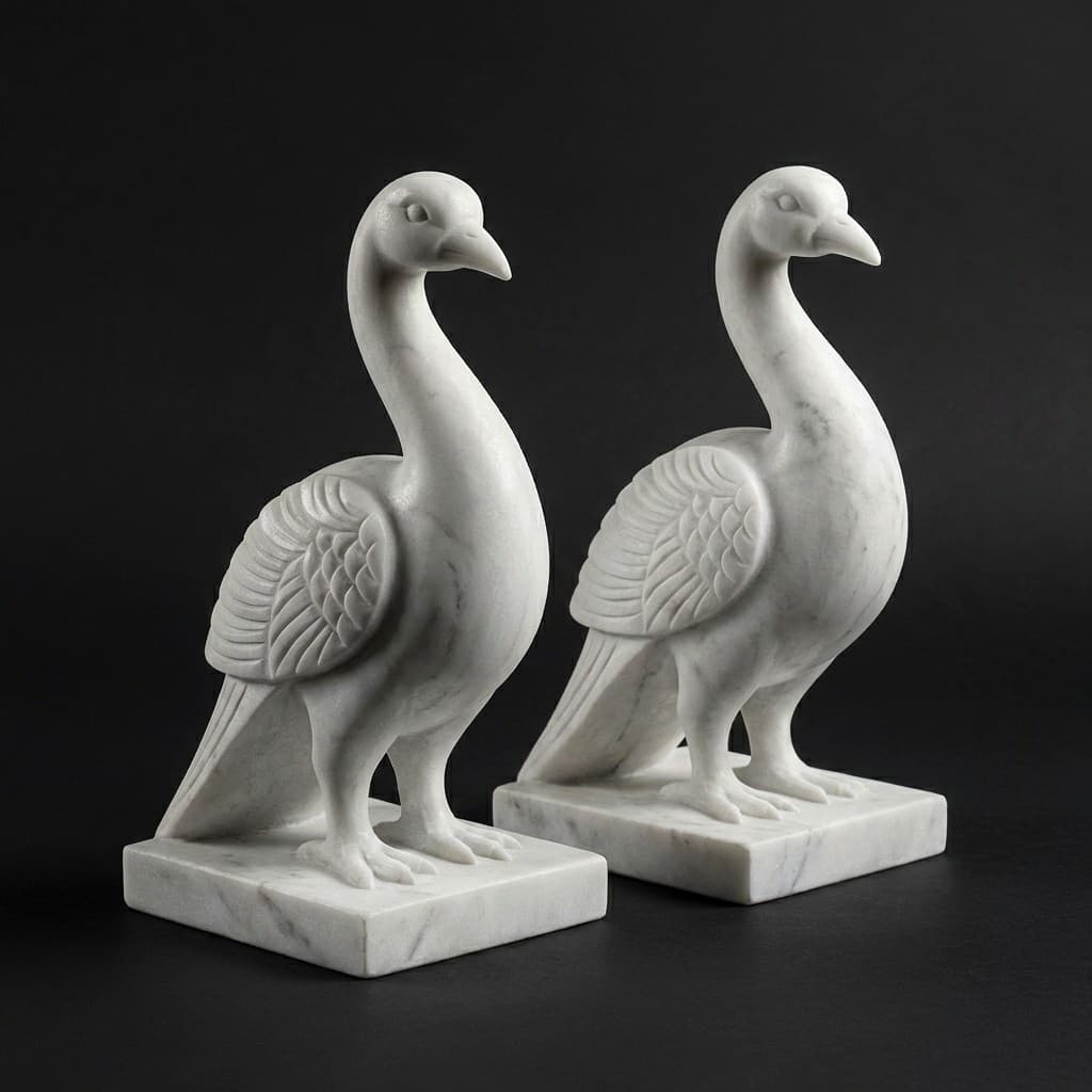 Exquisite Hand-Carved Abstract Peacock Stone Statues - Artisan Pair - hero-light