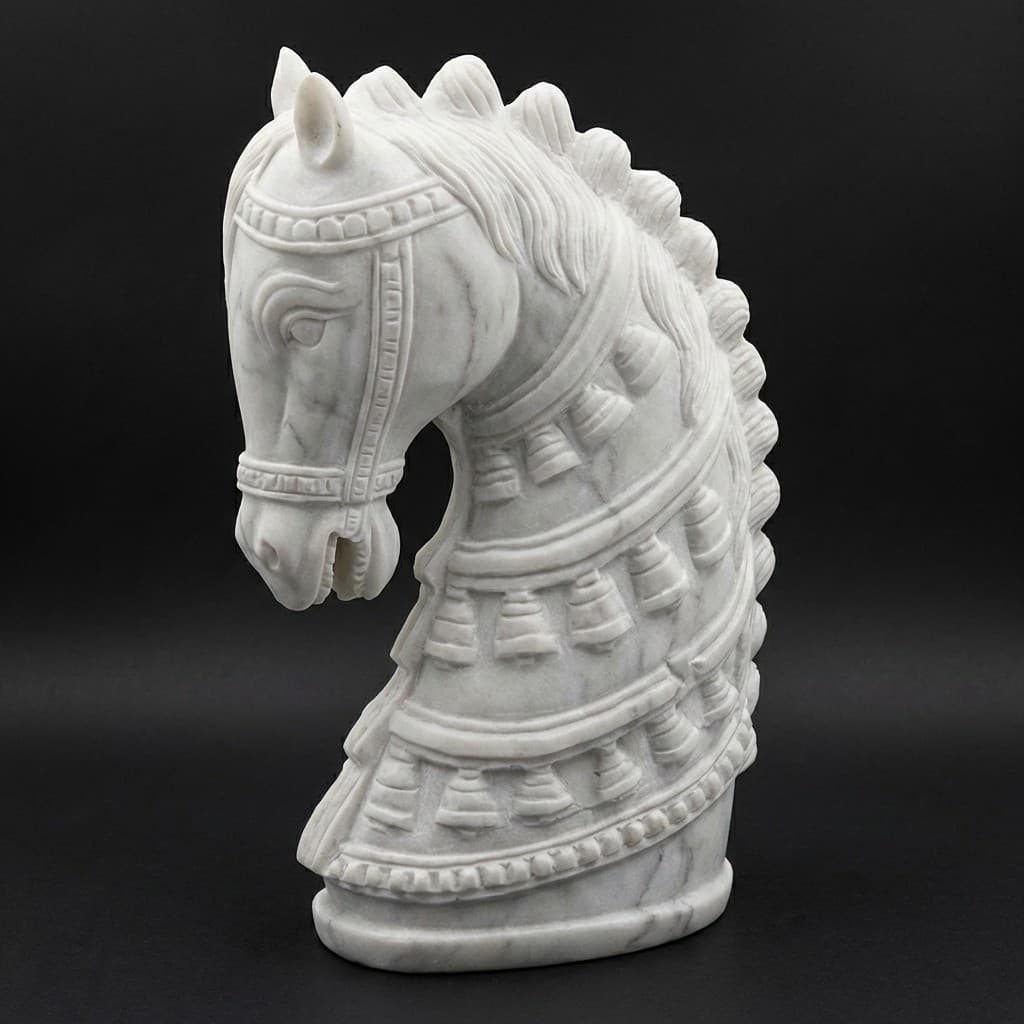 Ornate Hand-Carved Horse Head Stone Sculpture - hero-light