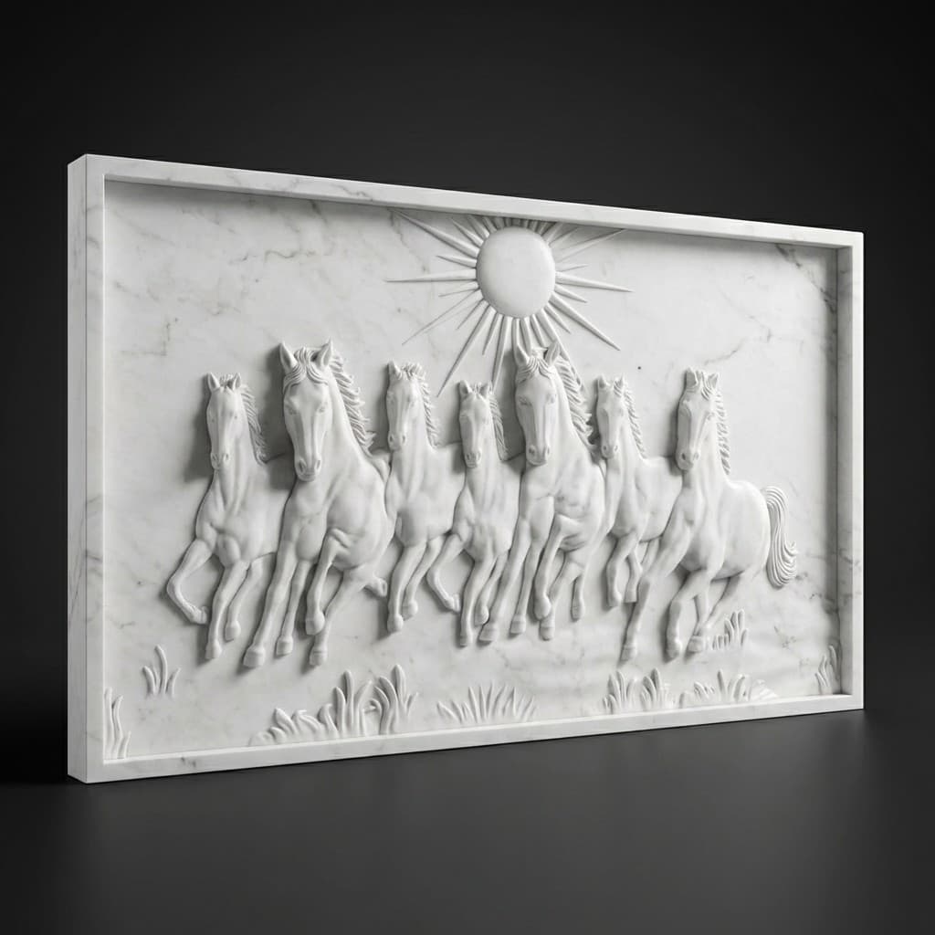 Hand-Carved Running Horses & Sun Stone Relief Wall Mural - hero-light