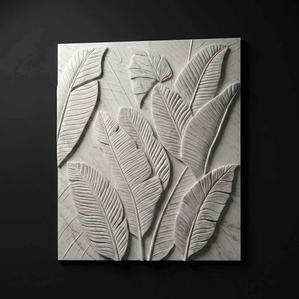 Exquisite Banana Leaf Pattern Hand-Carved Stone Wall Art Panel - hero-light
