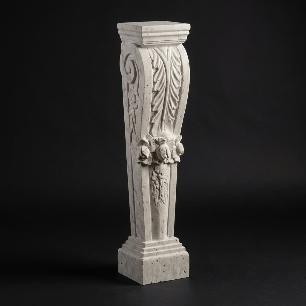 Hand-Carved Georgian Floral Stone Pedestal Column Base - hero-light