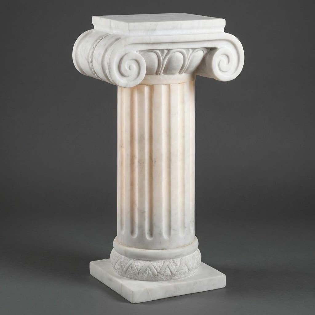 Artisan Hand-Carved Ionic Fluted Stone Pedestal - hero-light