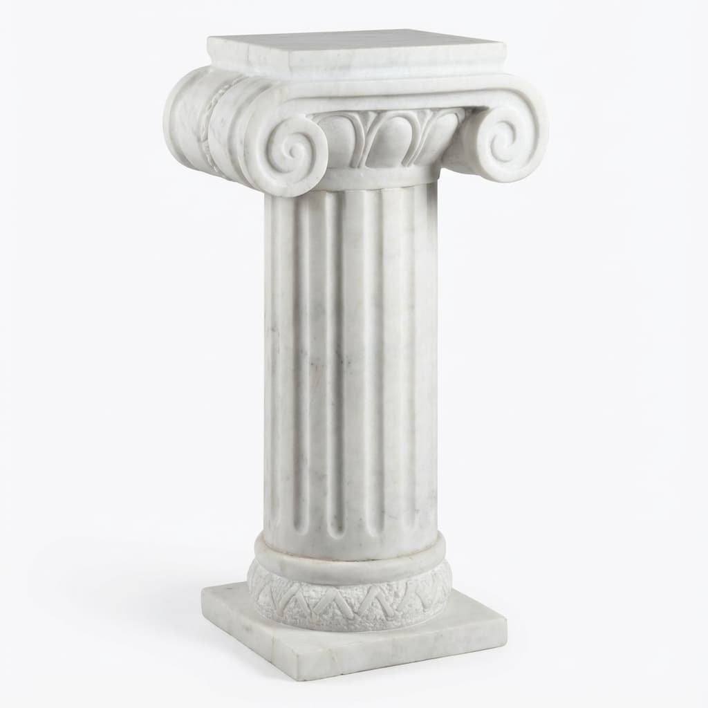 Artisan Hand-Carved Ionic Fluted Stone Pedestal