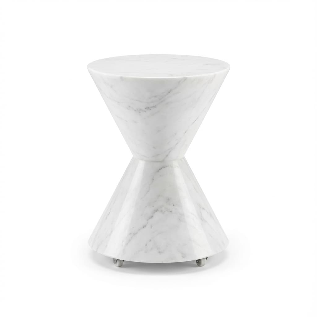 Artisan Hand-Carved Geometric Stone Stool & Side Table