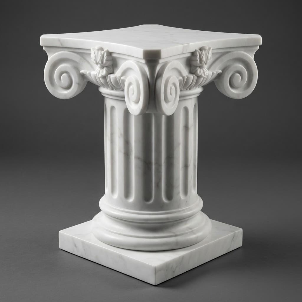 Artisan Hand-Carved Ionic Stone Pedestal with Fluted Column