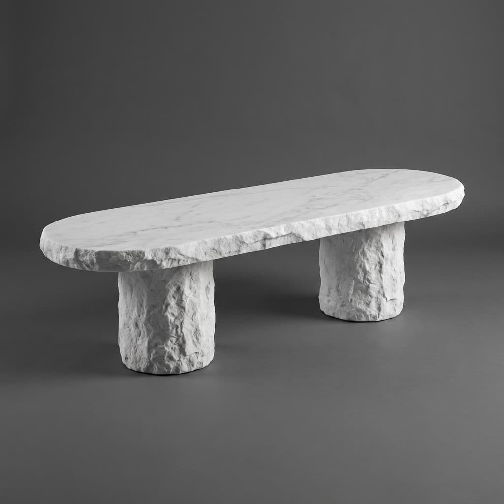 Artisan Hand-Carved Natural Stone Boulder Slab Bench with Polished Top - hero-light