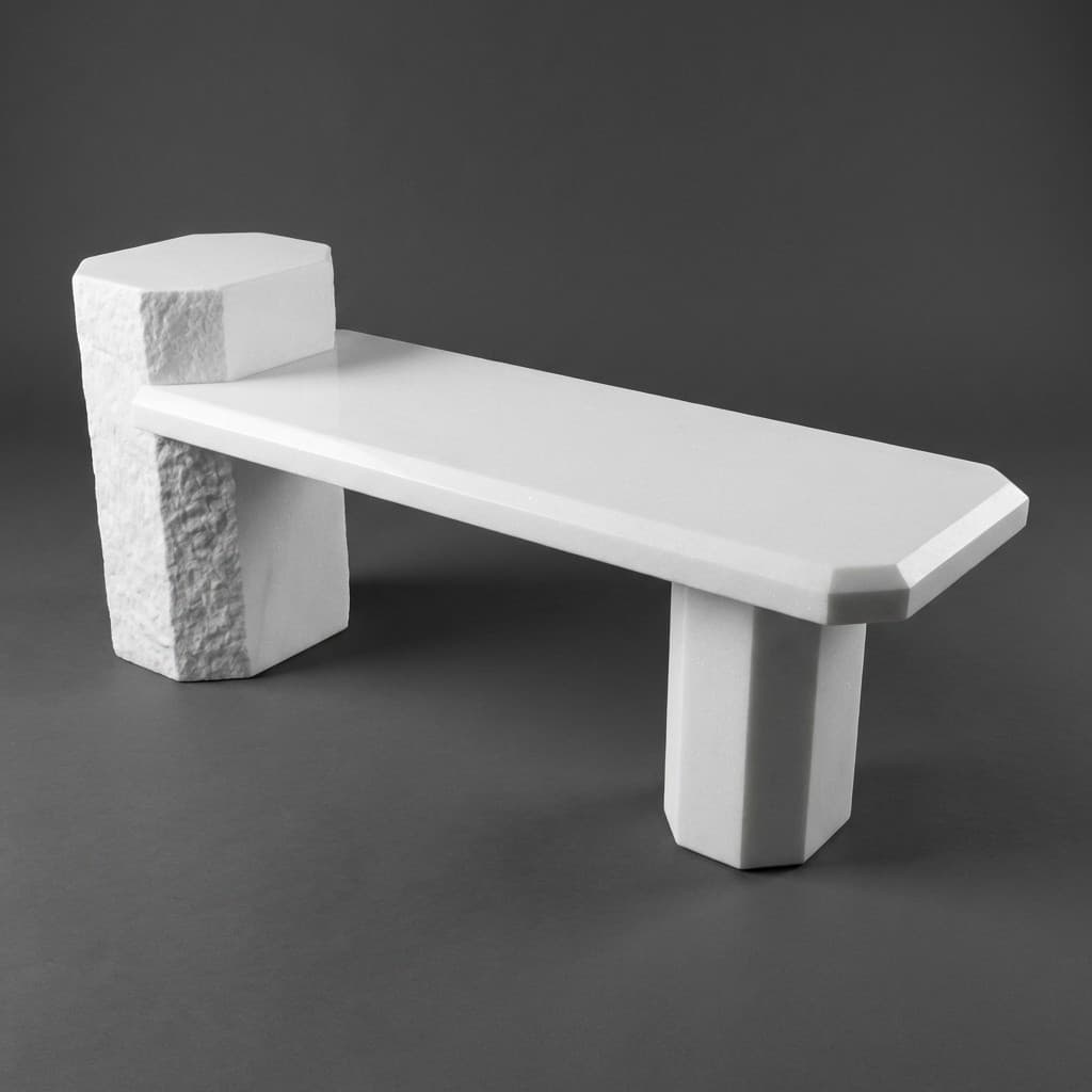 Artisan Hand-Carved Raised End Stone Garden Bench