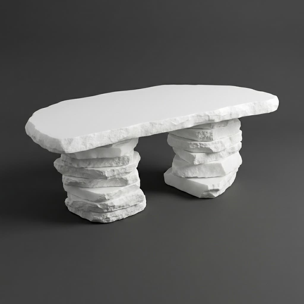 Artisan Rustic Stacked Stone Garden Bench