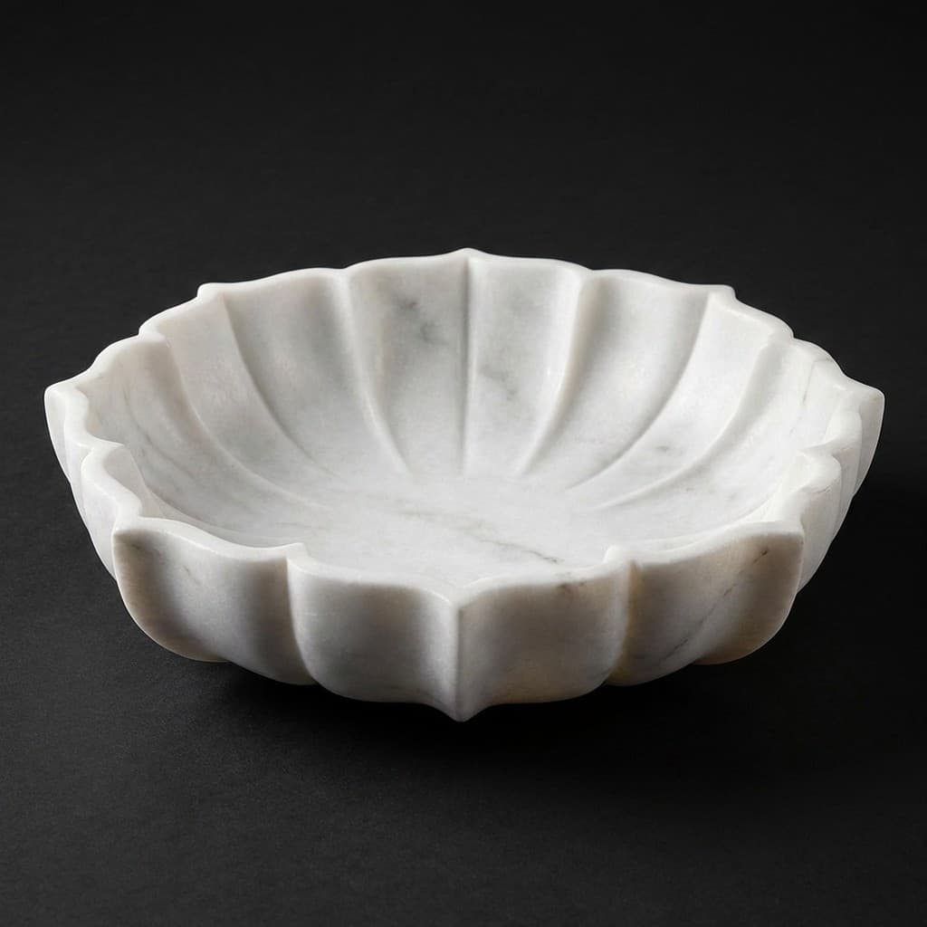 Artisan Hand-Carved Flower-Shaped Stone Decorative Urli Bowl - hero-light