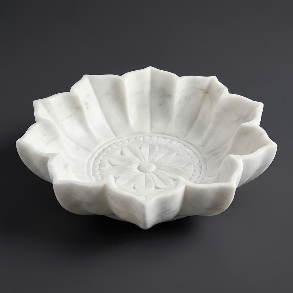 Artisan Hand-Carved Lotus Decorative Stone Bowl - hero-light