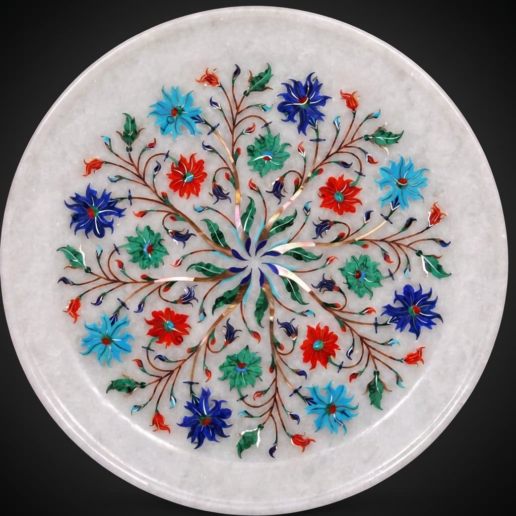 Handcrafted Floral Inlay Decorative Stone Plate - hero-light