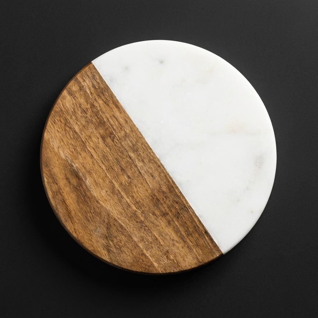 Handcrafted Artisan Wood and Stone Dual-Tone Coasters - hero-light