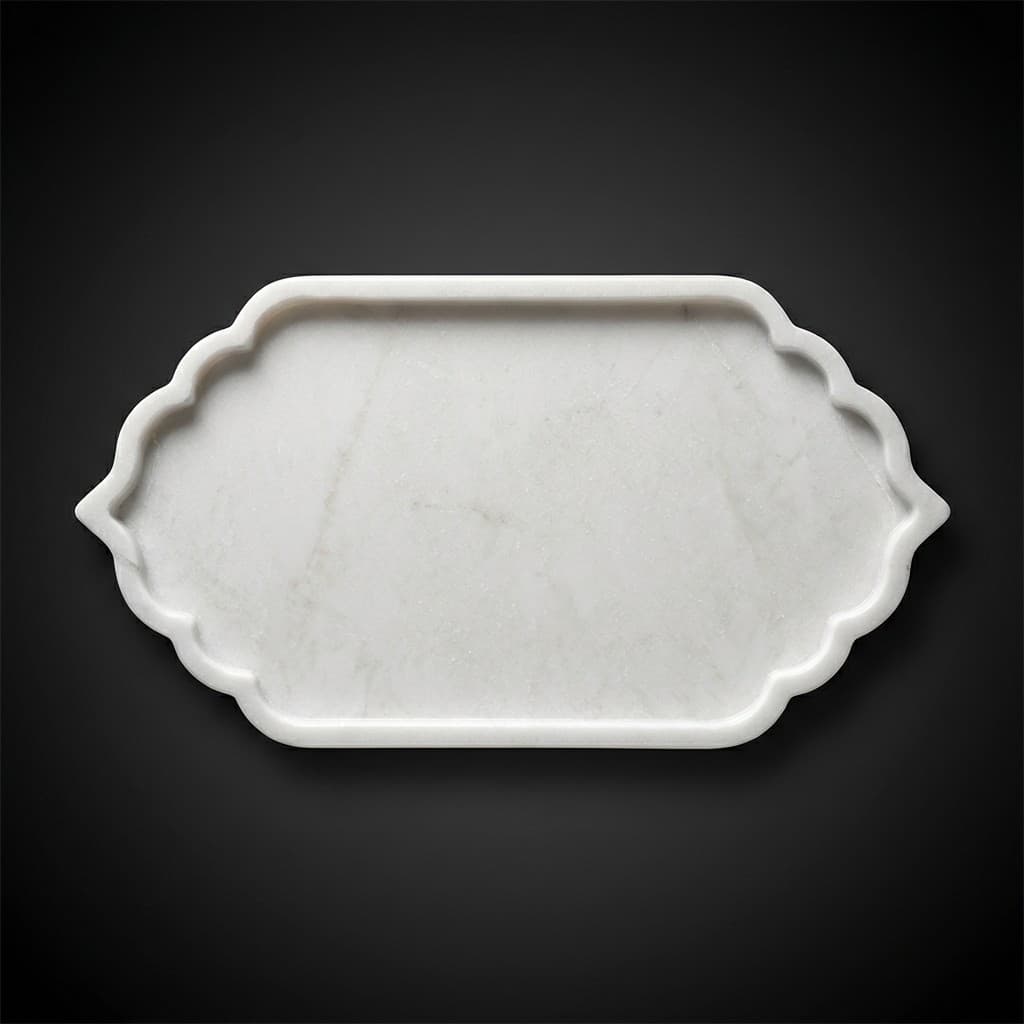 Elegant Hand-Carved Scalloped Arch Stone Platter - hero-light
