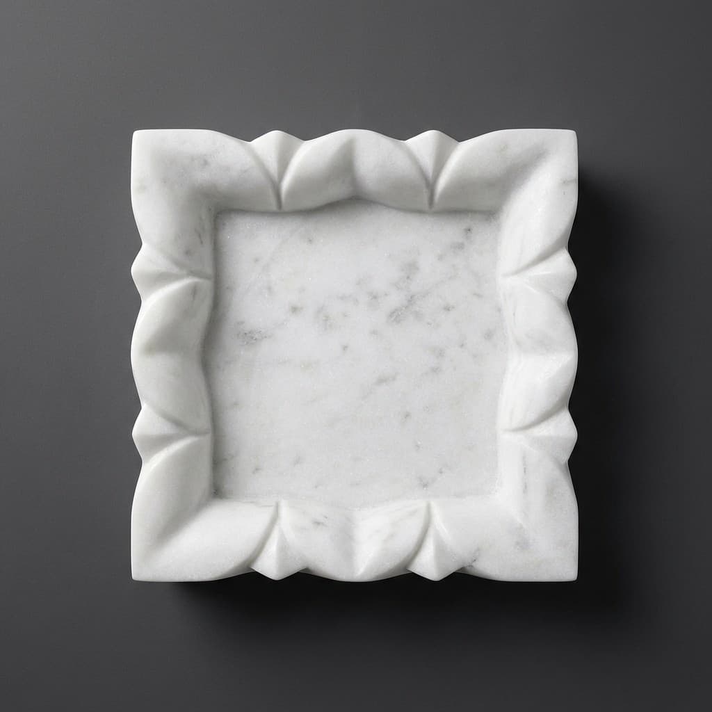 Exquisite Artisan Hand-Carved Stone Scalloped Tray - hero-light
