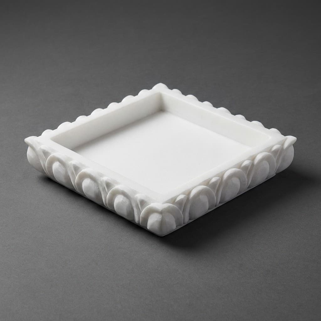 Hand-Carved Lotus Petal Decorative Stone Tray - hero-light