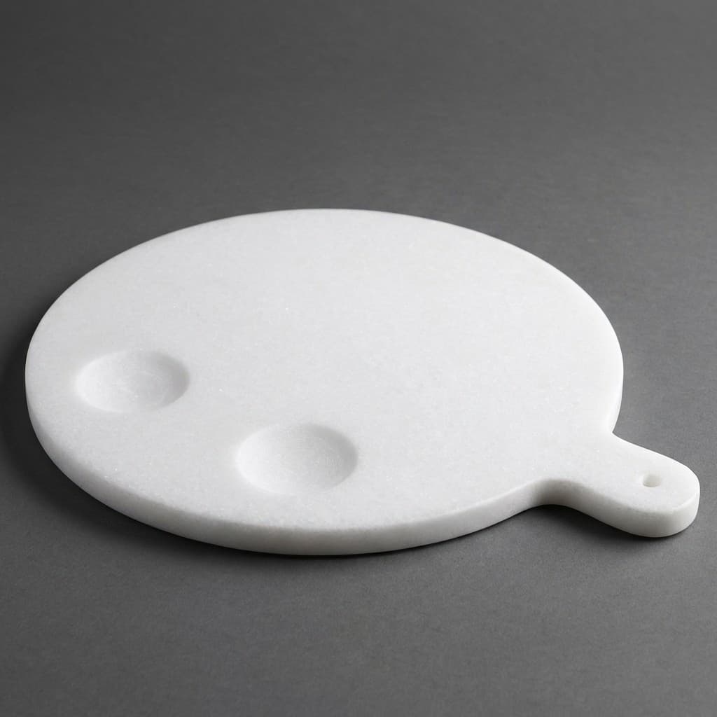 Artisan Hand-Carved Round Stone Serving Platter with Handle