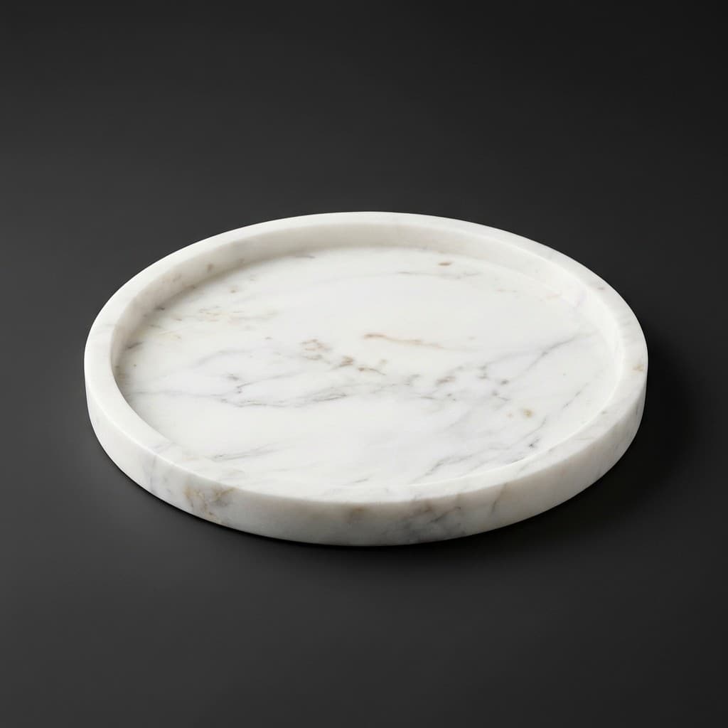 Artisan Hand-Carved Minimalist Round Stone Tray - hero-light