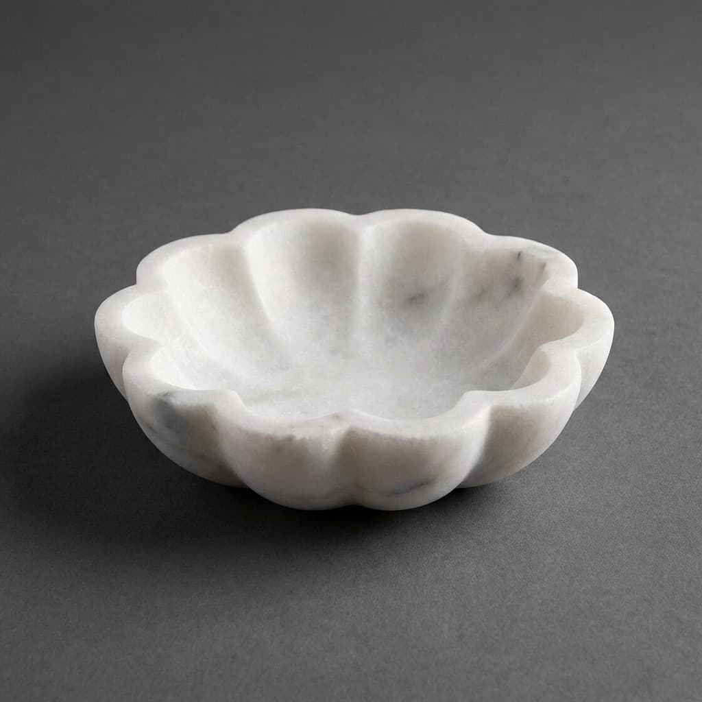 Artisan Hand-Carved Scalloped Stone Flower Tray - hero-light