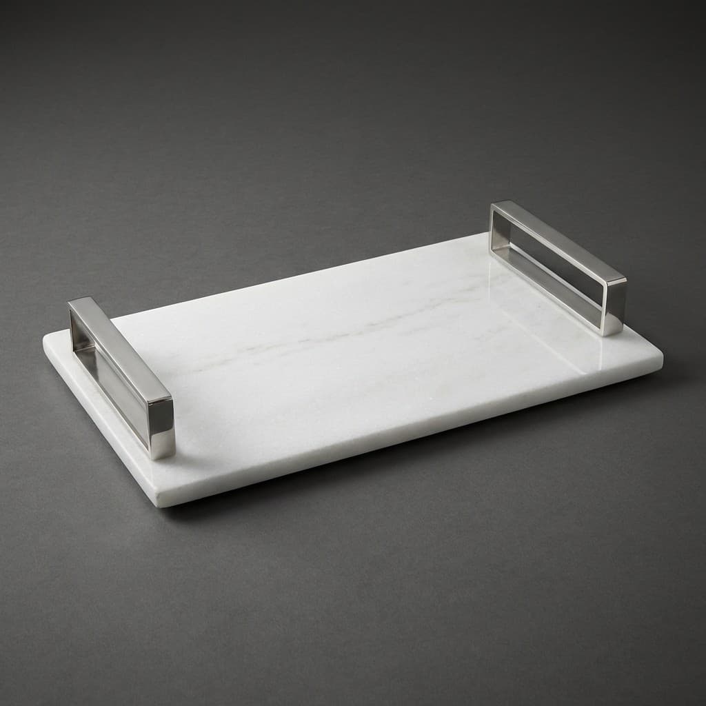 Handcrafted Stone Serving Tray with Sleek Metal Handles - hero-light