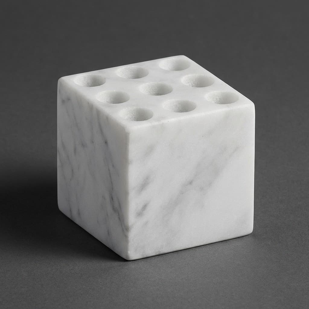 Artisan Hand-Carved Geometric Cube Stone Toothbrush Holder - hero-light