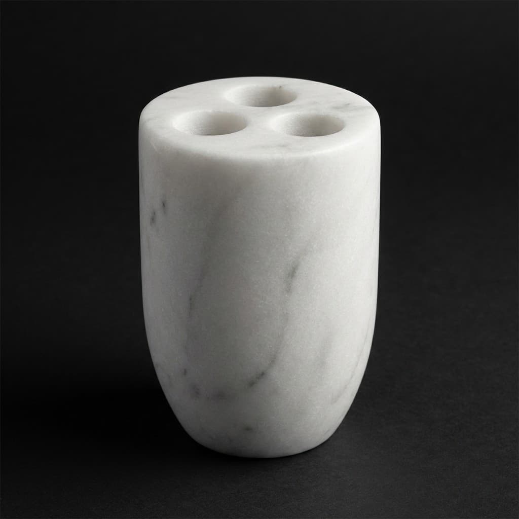 Artisan Hand-Carved Round Stone Toothbrush Holder - hero-light