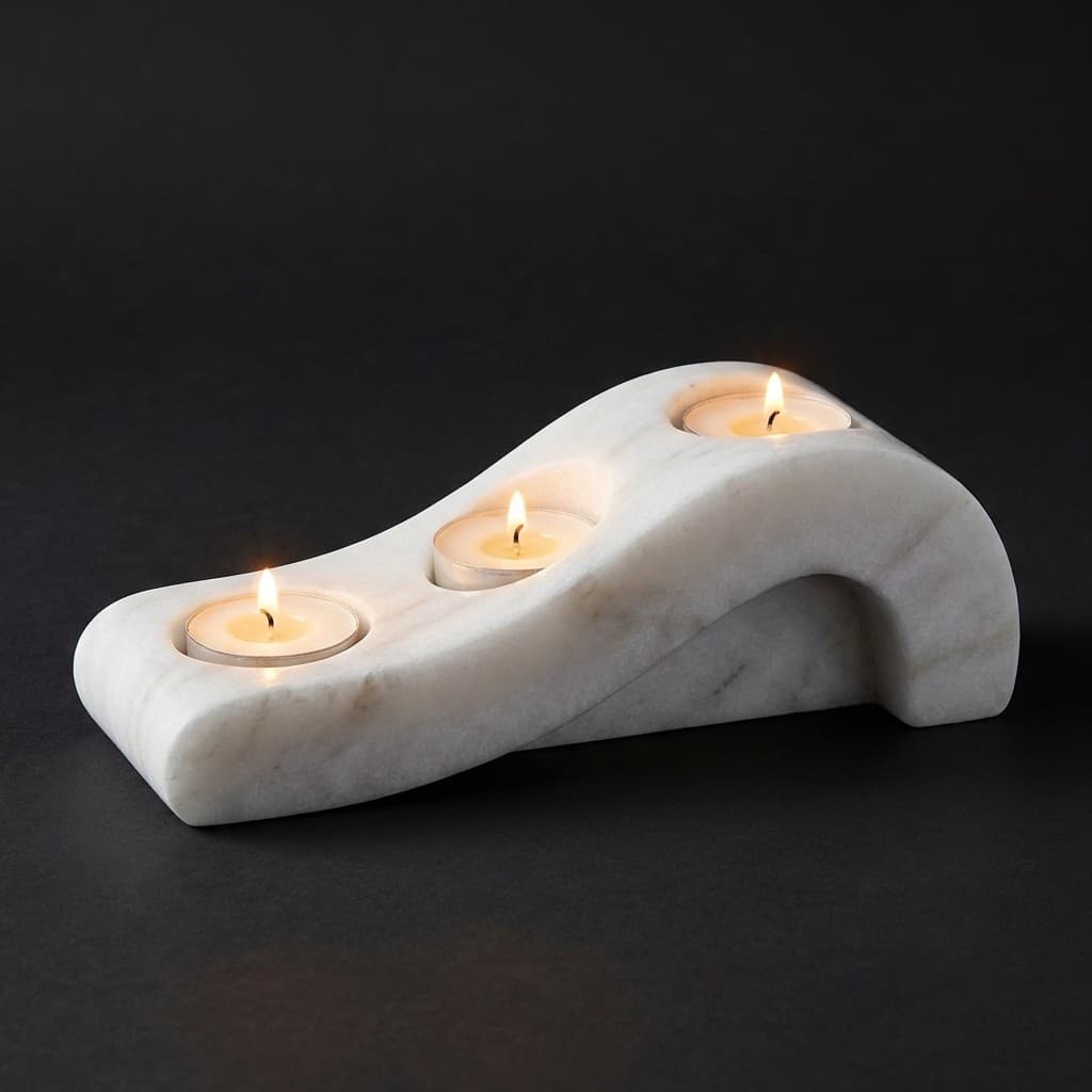 Artisan Hand-Carved Sculptural Wave Stone Candle Holder - hero-light