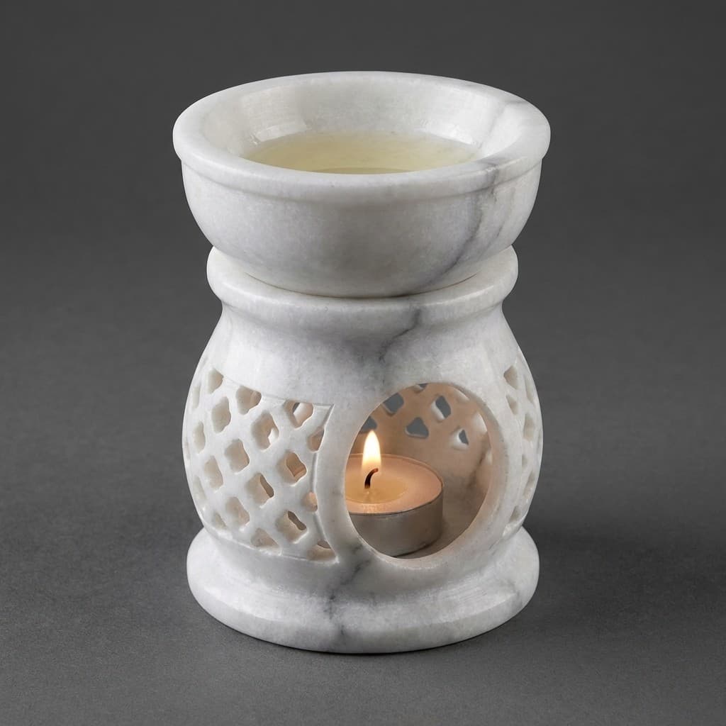 Hand-Carved Traditional Stone Oil Burner and Candle Holder - hero-light