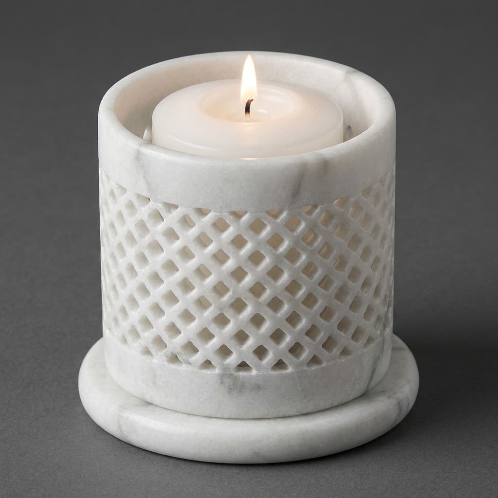 Artisan Hand-Carved Lattice Stone Oil Burner and Candle Holder - hero-light