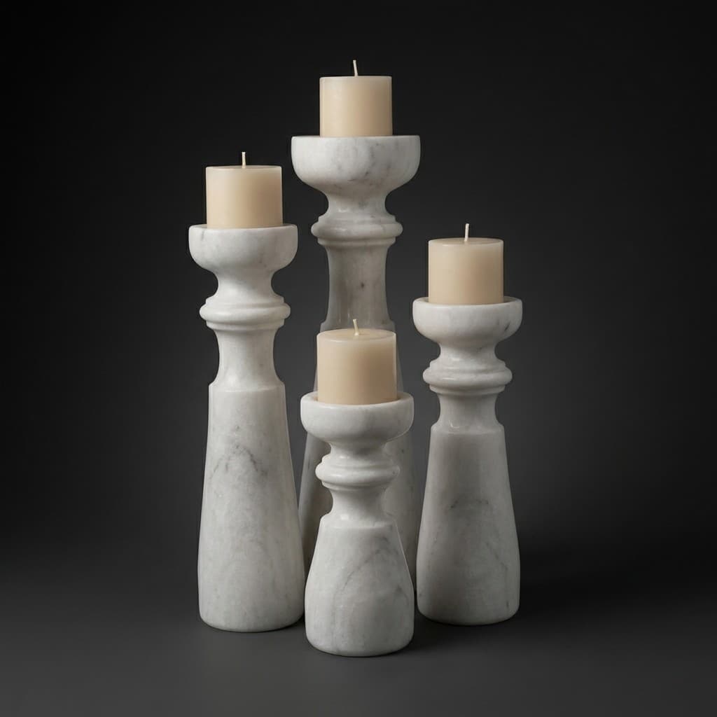 Hand-Carved Traditional Silhouette Stone Candleholders - Set of 4 - hero-light