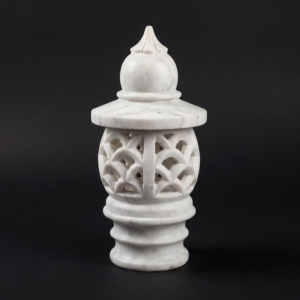 Exquisite Hand-Carved Ornate Lattice Stone Lantern - hero-light