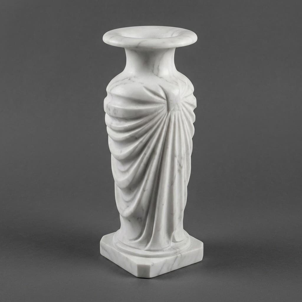 Elegant Hand-Carved Draped Design Stone Vase - hero-light