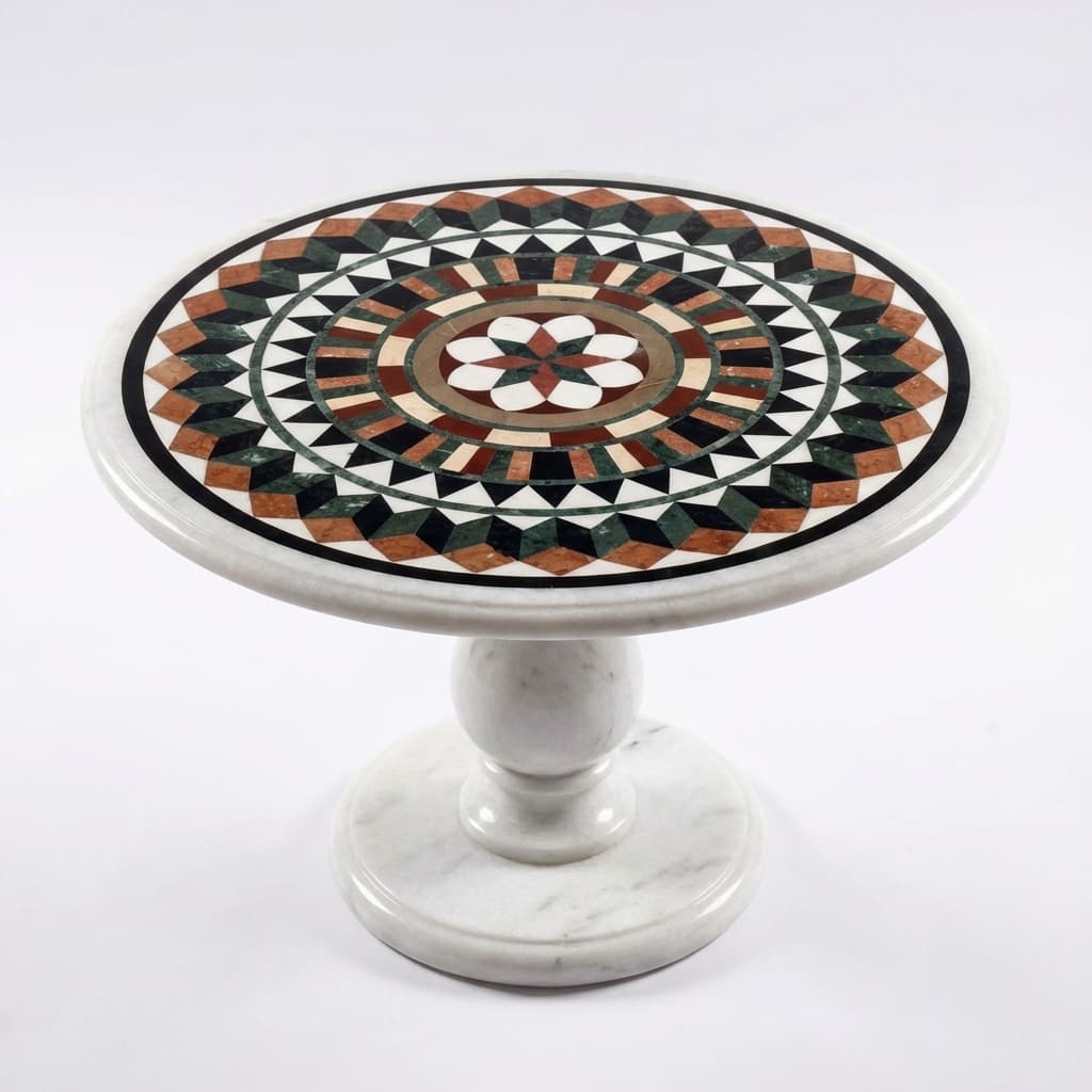 Exquisite Handcrafted Round Inlay Stone Side Table - hero-light