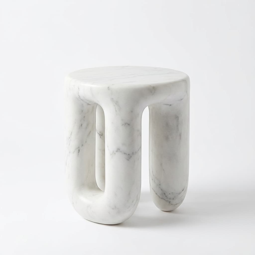 Artisan Hand-Carved U-Shaped Sculptural Stone Table - hero-light