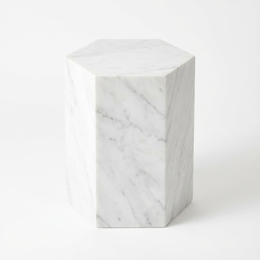 Exquisite Hand-Carved Hexagonal Geometric Stone Side Table - hero-light