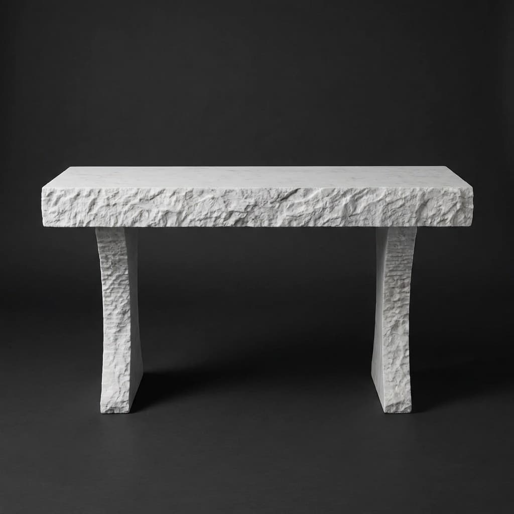 Artisan Hand-Carved Rockfaced Stone Console Table - hero-light