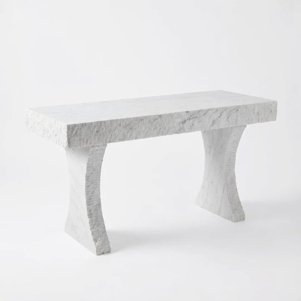 Artisan Hand-Carved Rockfaced Stone Console Table