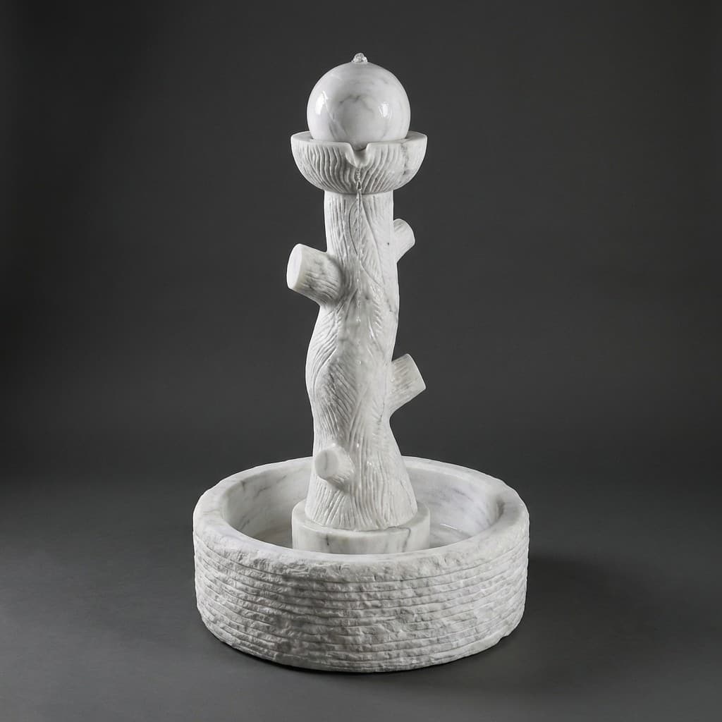 Artisan Hand-Carved Rustic Tree Trunk Stone Garden Fountain - hero-light